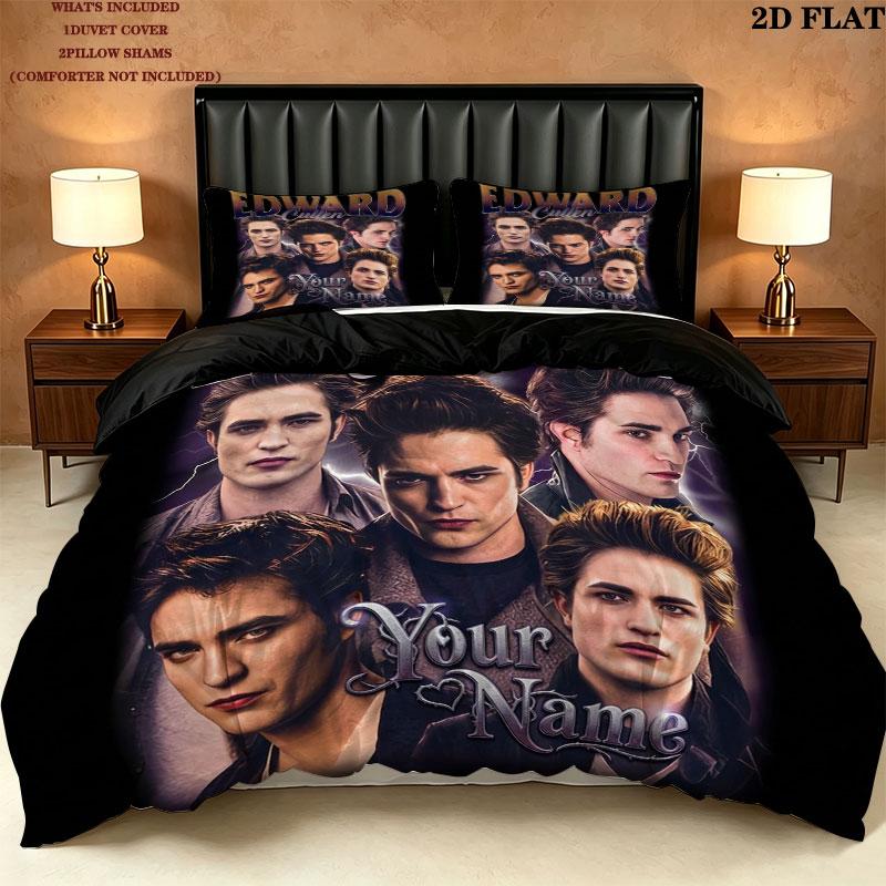Edward Cullen Fan Art Custom Name Pattern Bedding Quilt Set Quilt Cover Pillowcase Home Gift(1 * duvet cover + 2 * pillowcase, without core)
