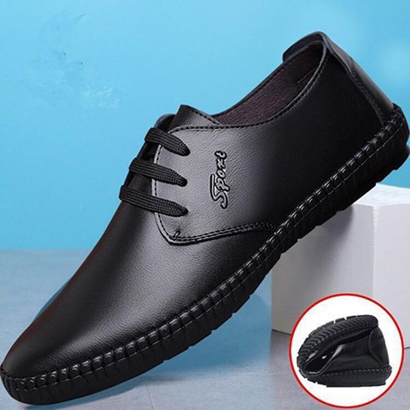 Front lace-up lazy shoes Spring men's British leather shoes Casual shoes Doudou shoes Soft sole soft surface men's shoes