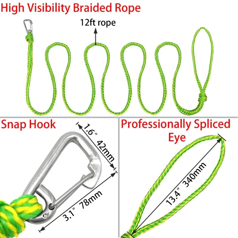 Nylons Kayaks Tow Rope with Clip  Dock Line Mooring Rope  Highly Visibleness Marine Braids Rope Kayaks Tow Line