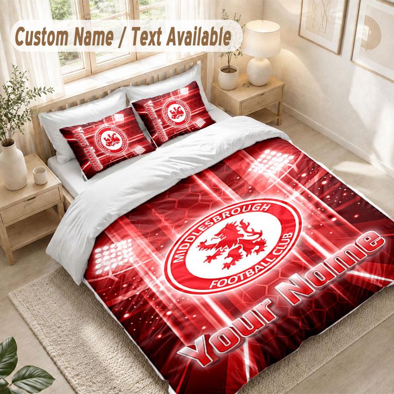 Custom Name Bedding Set 3 PiecesMiddlesbrough FC Print Duvet Cover + 2 Pillowcases Soft Bed Decor