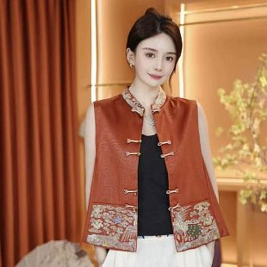 

2026 New Spring & Autumn Chinese-Style Printed Vest for Middle-Aged Women 2XL оранжевый/красный