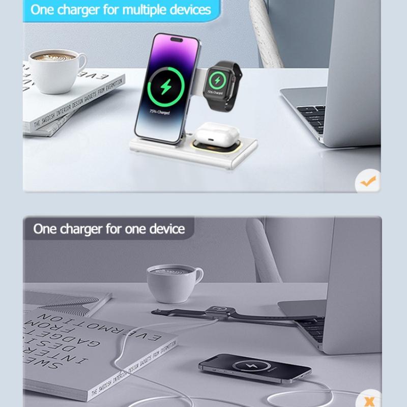 3-in-1 Folding Wireless Charger Suitable For 15W Fast Charging Bracket For iPhone Samsung Mobile Phone