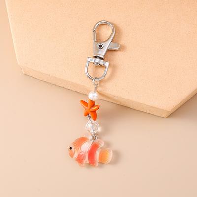 Cute Resin Starfish Gold Fish Keychain Women Girls Key Ring Pendants Handbag Decor DIY Kid's Jewelry Gifts