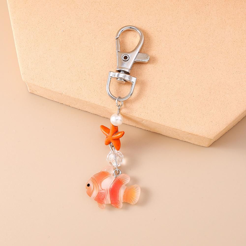 Cute Resin Starfish Gold Fish Keychain Women Girls Key Ring Pendants Handbag Decor DIY Kid's Jewelry Gifts