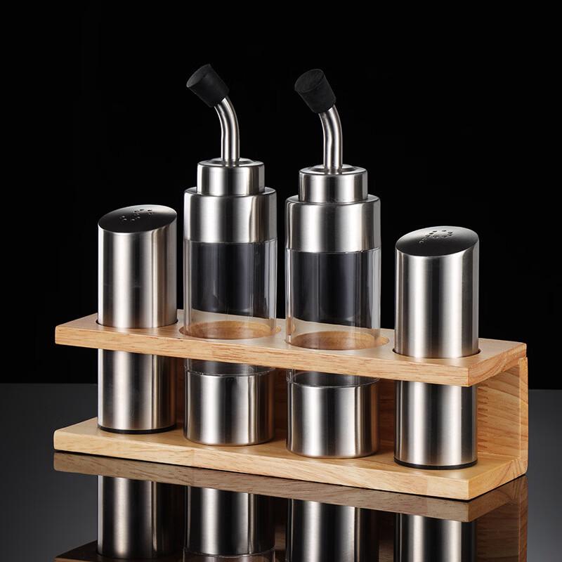 

Qianxing 304 Stainless Steel Condiment Jar Set with Wooden Base