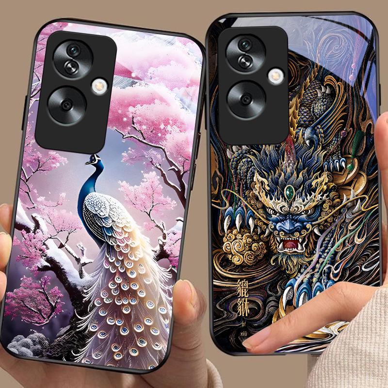 Goldener Phönix Für Oppo A79 5G 58 78 74 60 4G Reno 11F Realme GT 6 11 Note 50 10 C55 X2 Gehärtetes Glas Schwarz Handyhülle