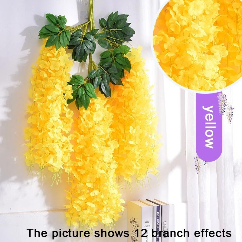 12pcs Fashion Wisteria Artificial Flowers Vine Wreath Wedding Arch Decoration Leaf Rattan Trailing Silk Flower Ivy Wall Decor