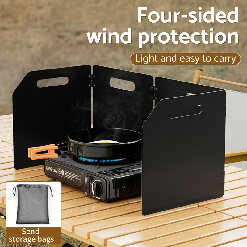 Portable Folding Camping Stove Windshield, 4-Sided Rectangle Metal Wind Protection,with Storage Bag, Outdoor Cookware Wind Guard