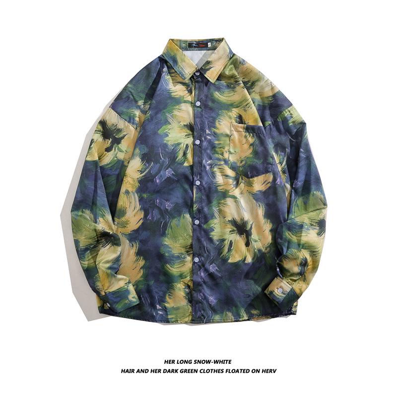 Men's Long-Sleeve Loose-Fit Shirt - Autumn/Summer Korean Style with Trendy Hong Kong Ins Print