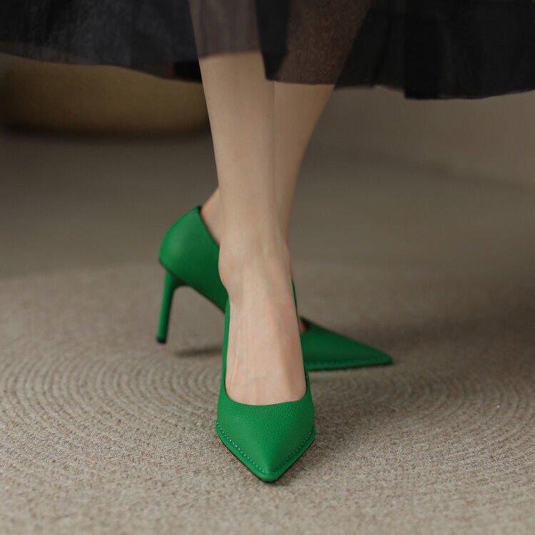 European station new pointed professional high heels femininity thin heel soft leather versatile shallow mouth single shoes work shoes