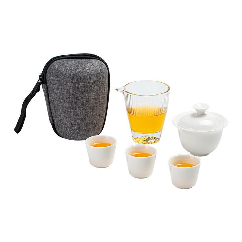 Shangqi Portable Mutton-fat Jade Ceramic Travel Tea Set