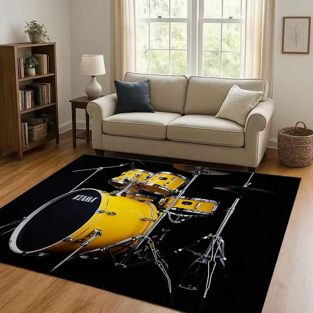 Retro TAMA Drum Kit Drum Set Music Instruments Living Room Non-Slip Area Rug Carpet for Bedroom Playroom Sofa,Home Decor Doormat