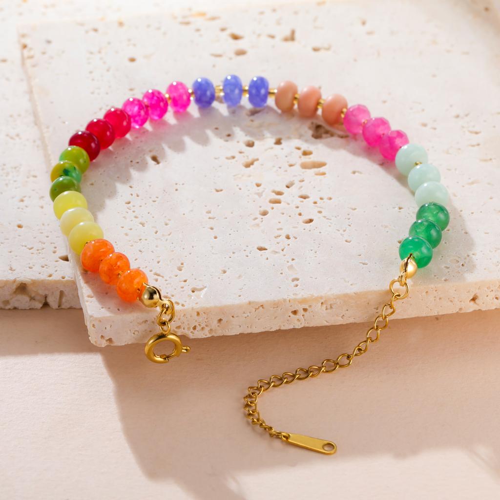 Delicate Colorful Natural Stone Bracelets For Women Girls Boho Beaded Bracelets Adjustable Chain Trendy Jewelry Gift Waterproof
