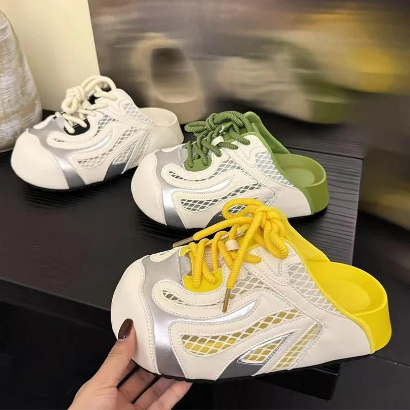 Fashion Flats Women's Slippers Lace Up Platform Mules Shoes Slingback Woman Sandals Summer 2025 Designer Flip Flops Cozy Zapatos Mujer