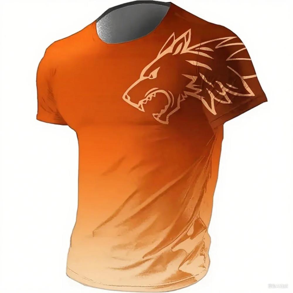T-shirts for Men Fitness Sportswear 2024 Summer Vintage Men's 3d Printed Quick-Drying Gradient T-shirt Animal Wolf Short Sleeve