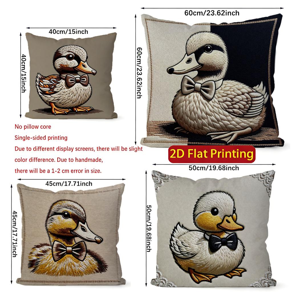 2D Cute Bow-Tied Duck Pattern Pillow Covers Pattern Cushion Cover Suitable For Sofa Bedroom Car Pillow Cover
