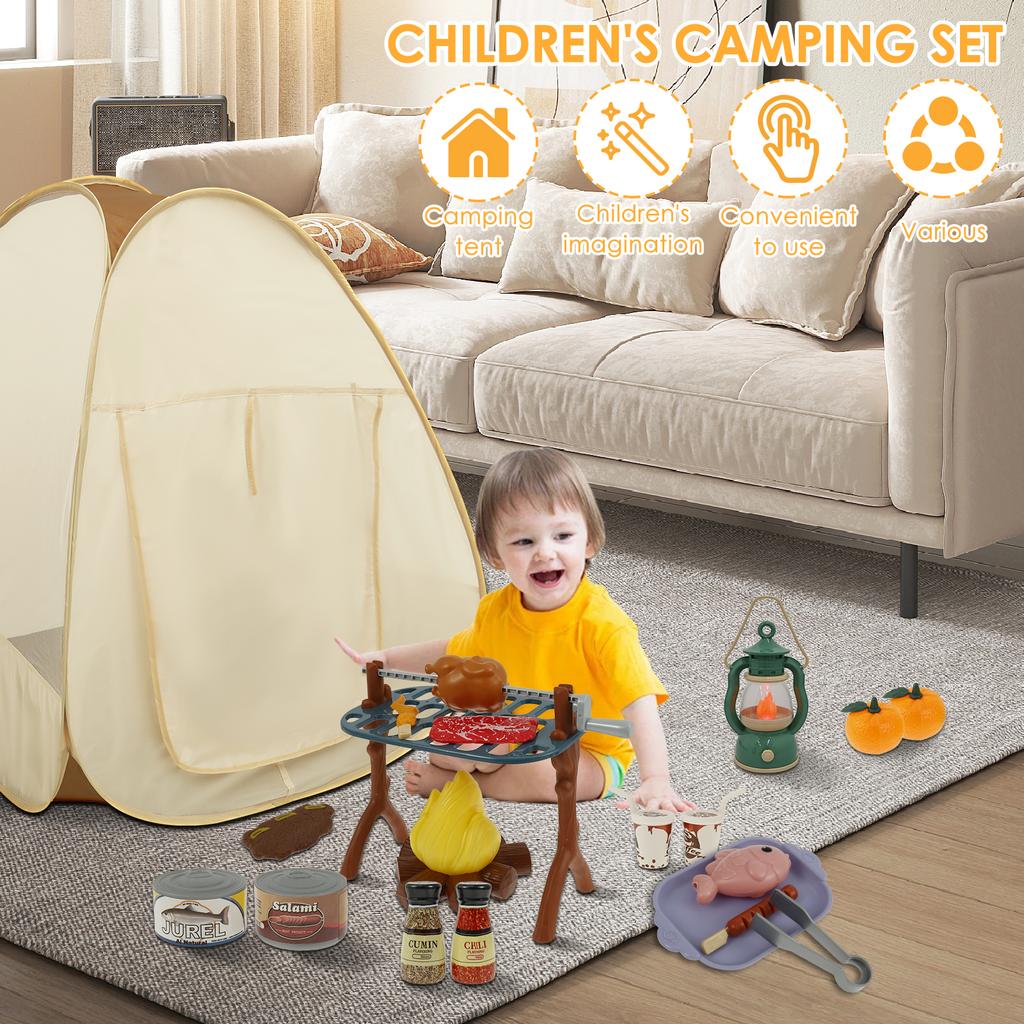 Kids Camping Set Indoor Outdoor Camping Gear Toys Montessori Skill Building Pop Up Play Tent Toys Kit for Children Playing