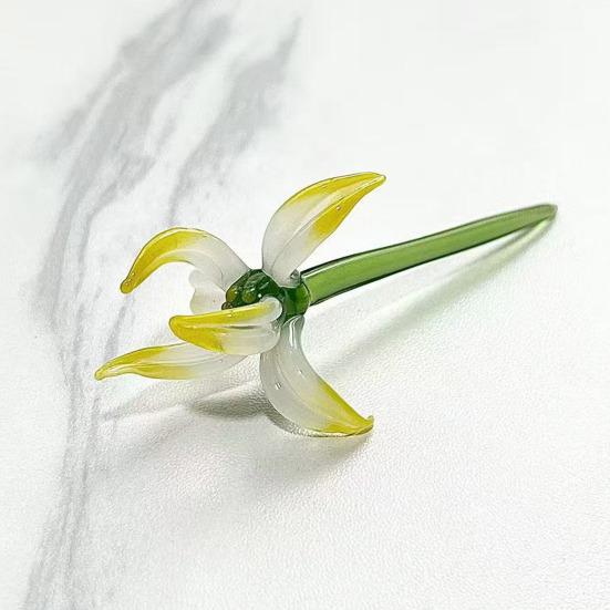 Handmade Glass Flower Decoration with Stem Hand-Blown Mini Floral Plants Figurine Home Living Room Office Table Flower Vase Ornament