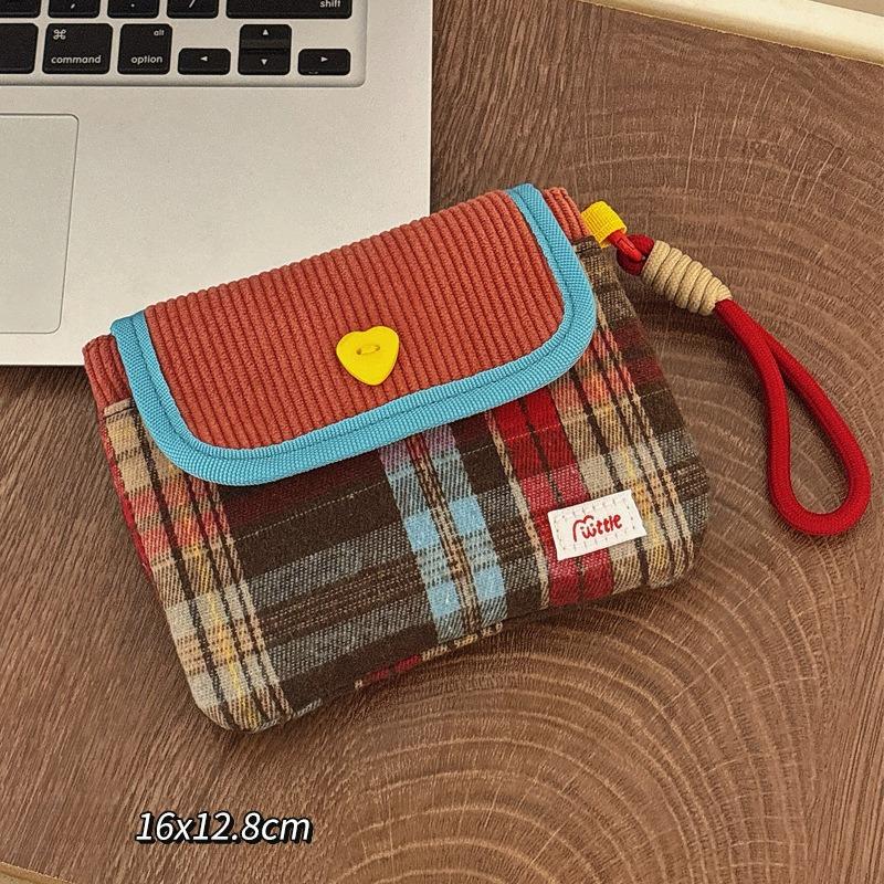 Contrast Color Plaid Aunt Bag Portable Sanitary Napkin Storage Storage Bag Student High-value Magnetic Buckle Bag with Handle