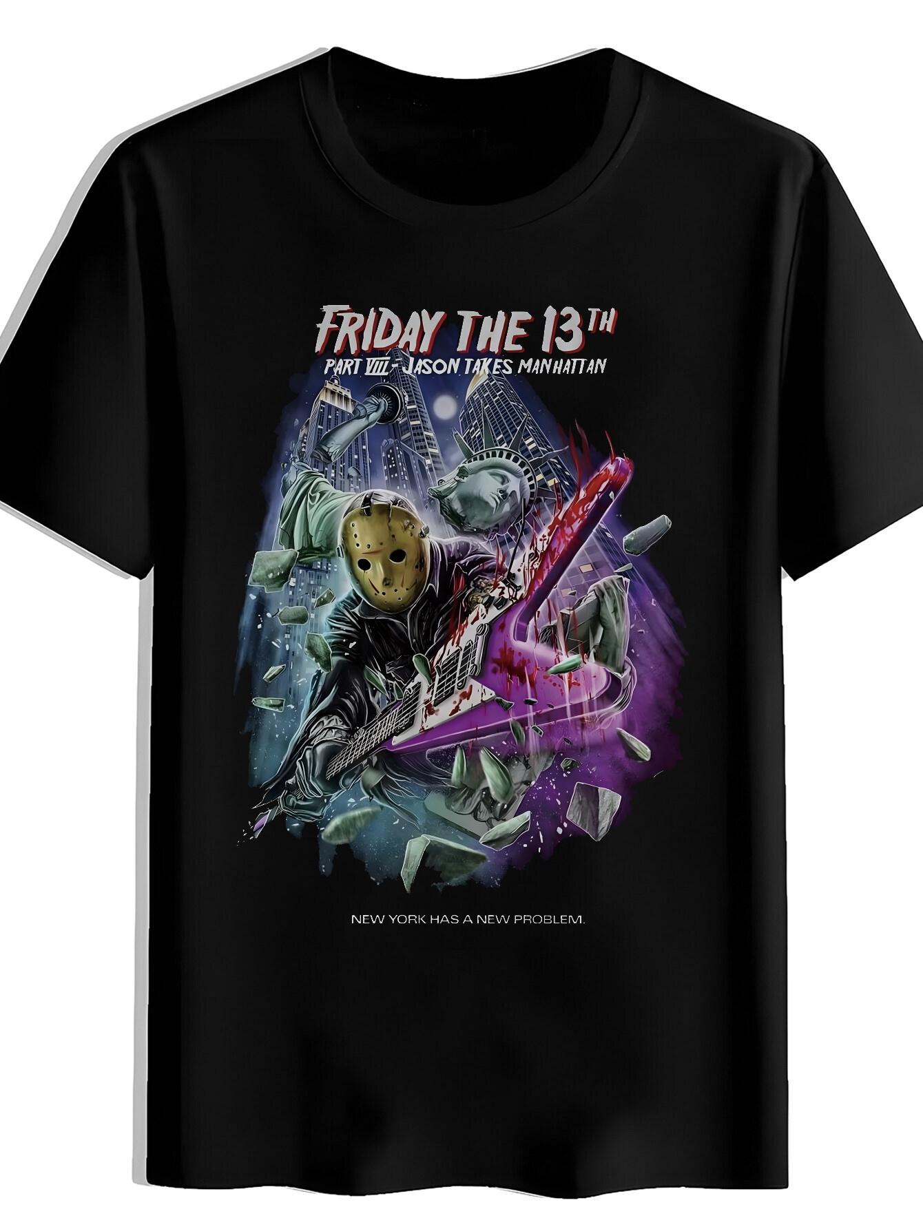 T-shirt Friday the 13th Jason Voorhees Horror Movie Graphic - Freddy Krueger & Jason Mask Design S