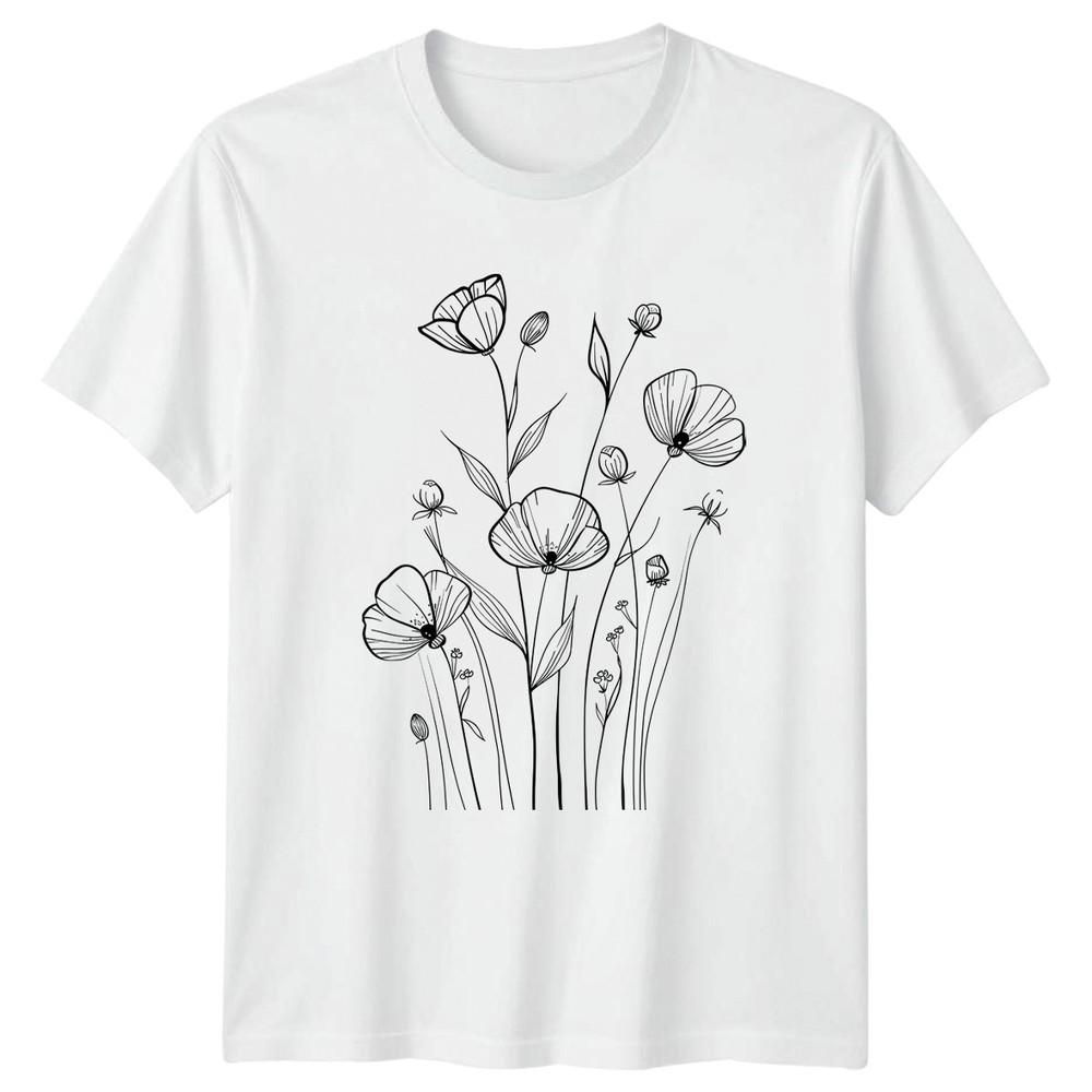 Delicate Hand Drawn Wildflower Garden Unisex TShirt Botanical Nature Mothers Day S