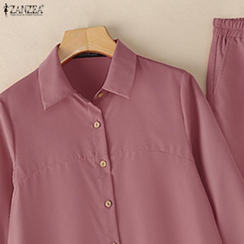 ZANZEA Lässiges zweiteiliges Anzug-Set für Damen mit langärmeliger Bluse und Hose
