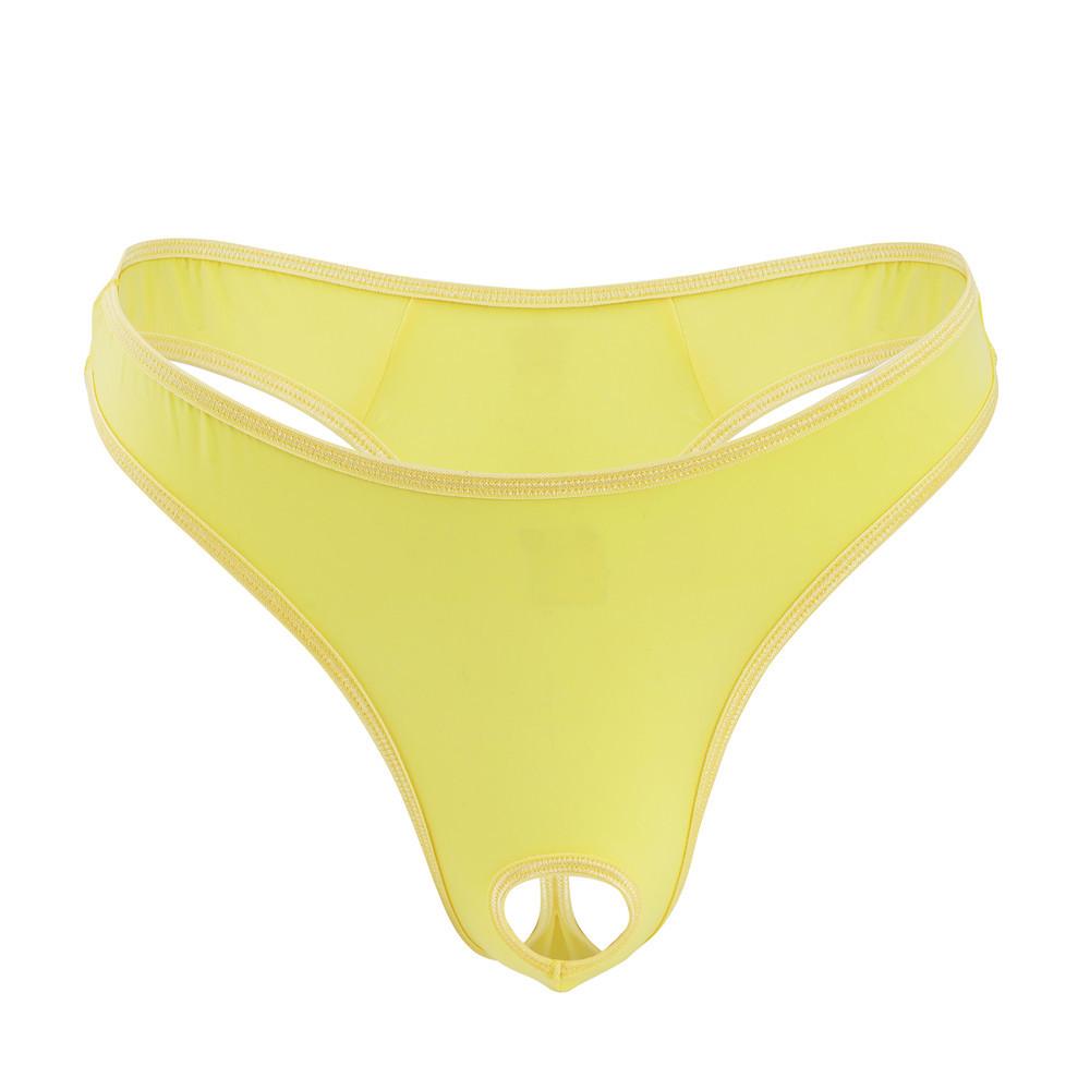 Penis Hole Lingerie Underwear Men Sexy Expose Cock G-String Open Crotch Pouch Underpant Gay Panties Ice Silk T-Back Thong