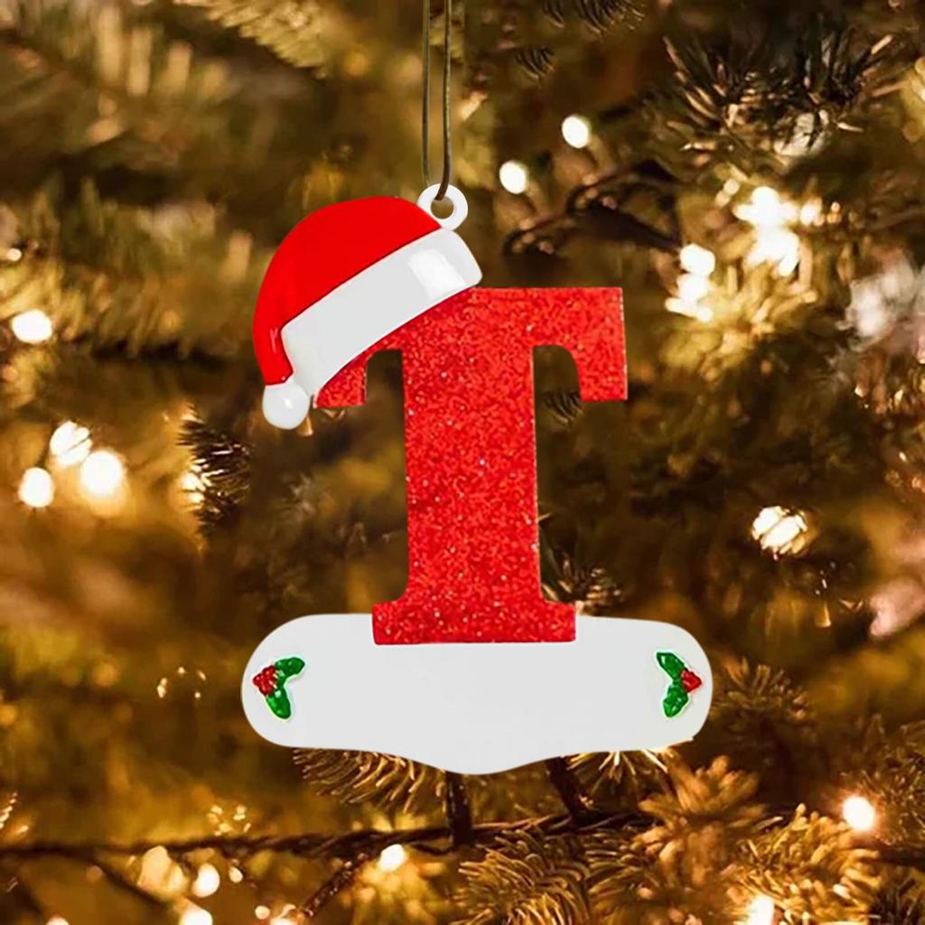 Christmas Tree Decorations 26 English Letters Ornaments DIY Xmas Tree Hanging Decor Single Letter With Christmas Hat