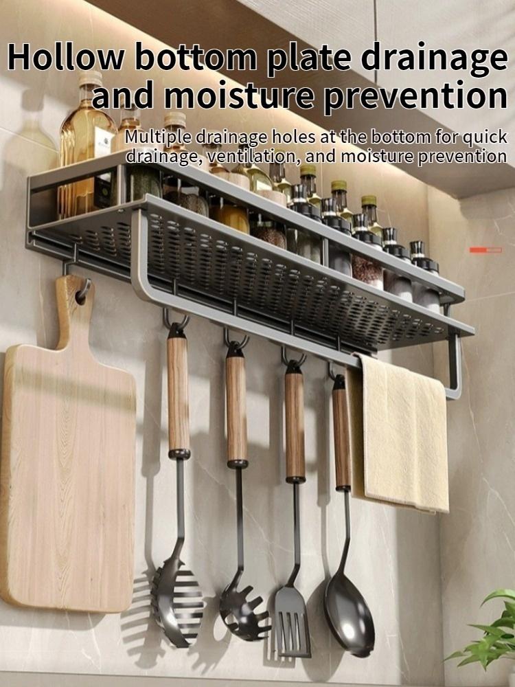 Aluminum Kitchen Wall-Mounted Spice Storage Rack Condiment Rack Multifunctional Household Utensil Rack Kitchen Hanging Organizer