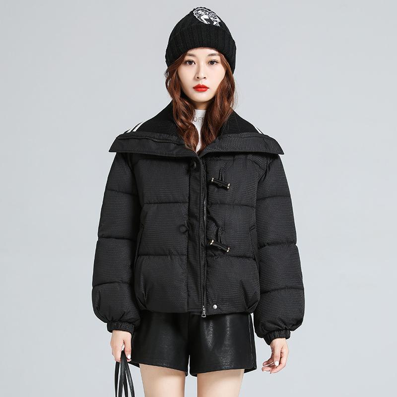 

Куртка хлопковая с лацканами, маленькая, с ароматом, пуховая, стеганая одежда, женская, 2025 новая, зимняя, свободная и утепленная, короткая модная куртка S чёрный