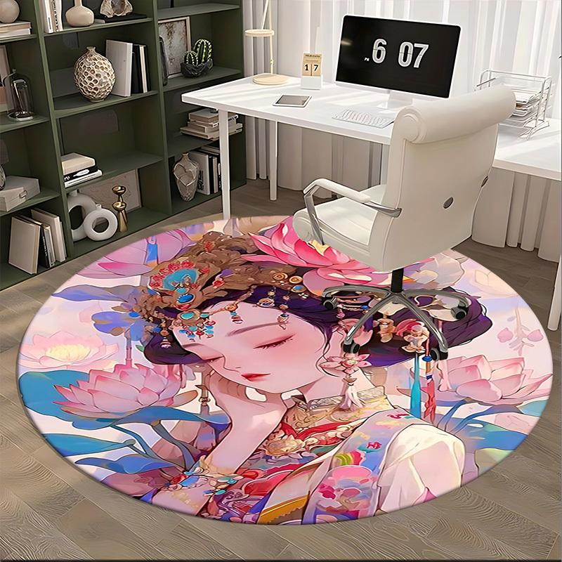 1pc Anime Design Lotus Flower Round Carpet Office Chair Mat, Non Slip Rug for Home Decor, Living Room, Bedroom, Game Room, Festival Gift