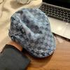 Plaid denim forward hat beret female reverse wearing washed retro big head circumference painter hat spring and autumn women's