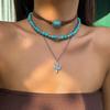 Western Beaded Layered Necklace Bohemian Clavicle Chain Turquoise Beads Pendant Necklaces  Gifts