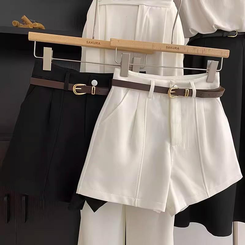 2025 Summer Korean Style Retro High-Waist A-Line Wide-Leg Women's Casual Shorts
