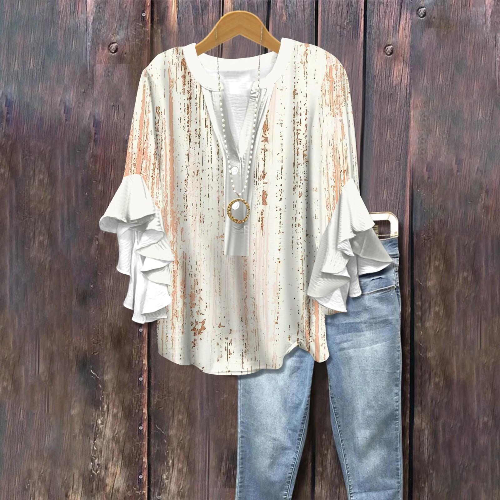 

Летние топы для женщин, симпатичные блузки с V-образным вырезом и рукавом 3/4, повседневные рубашки с цветочным принтом L