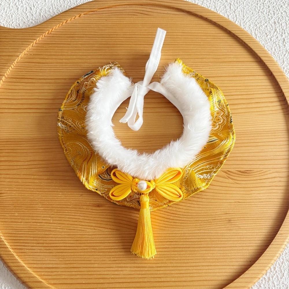 

Warm Pet Cat Scarf Cute Puppy Bib Adorable New Year Dog Collar Autumn Winter Season S золотий