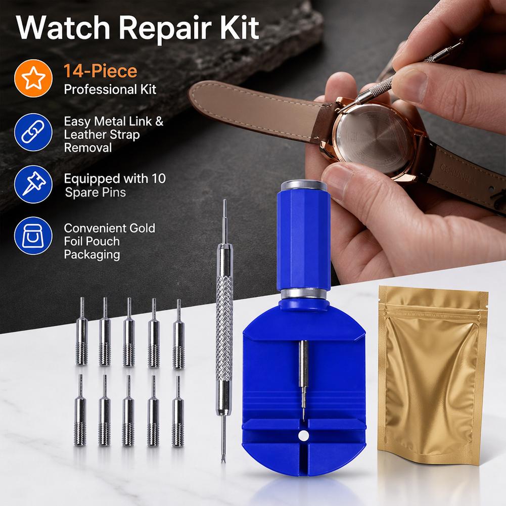 14-Piece Watch Repair Tool Set Professional Strap Fork Remover Steel Watch Chain Adjuster for Changing Watch Straps And Forks