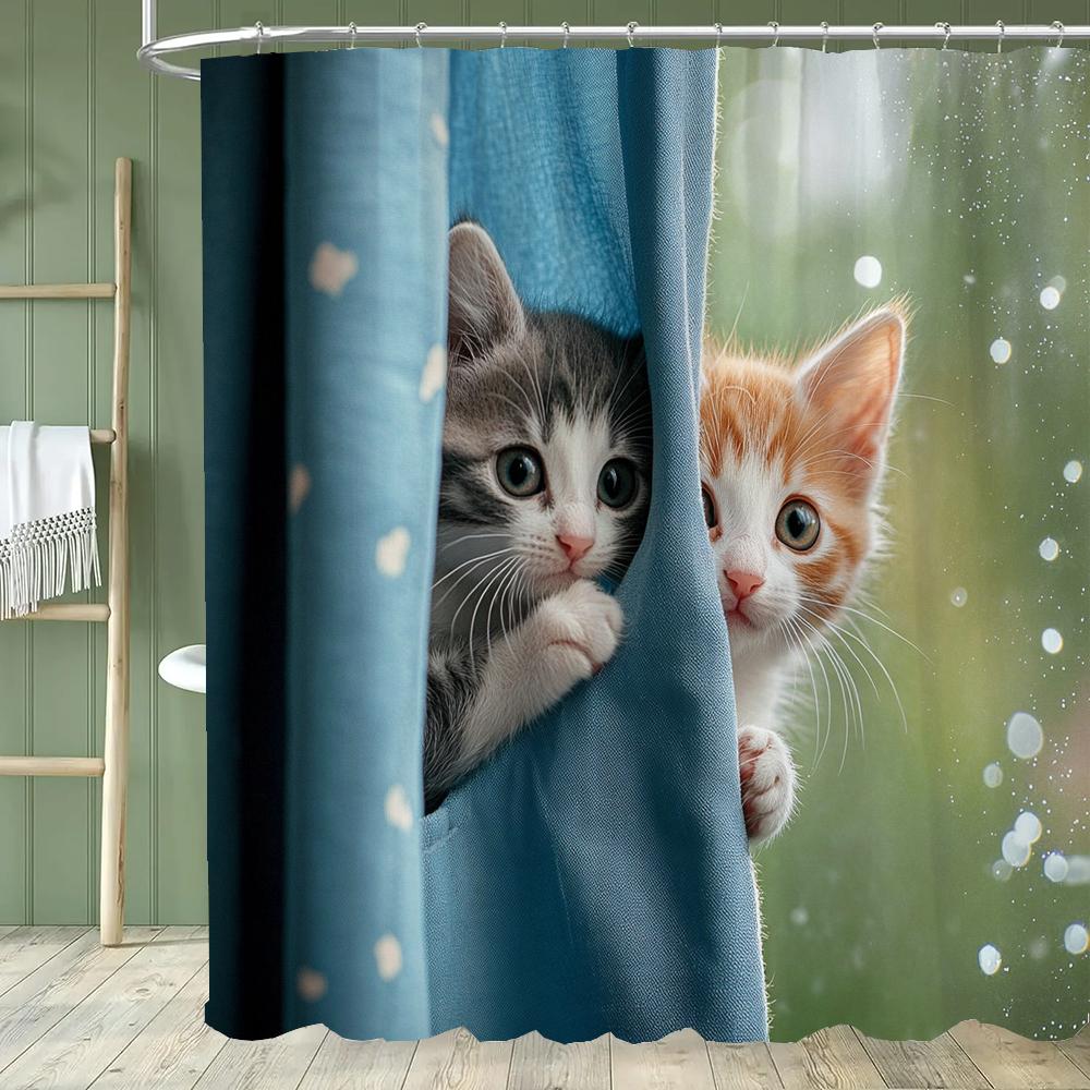 1pc Cute Cat Shower Curtain,Modern Printed Cartoon Animal Dog Bathroom Curtain,Home Polyester Decoration Curtain With Hooks