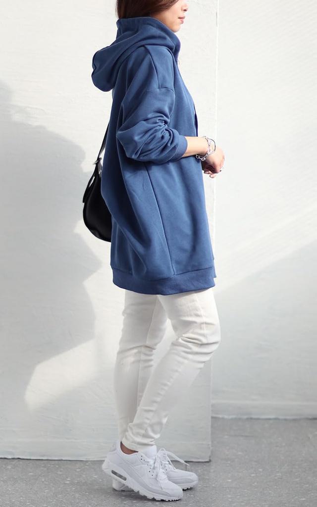 Gold Japan Plus Size Tunic Long Winter Sizes Women's Hoodie, Sleeve, Stretch, Outfit, Fall/Winter/Spring, 4L-5L, Blue, Fem-445