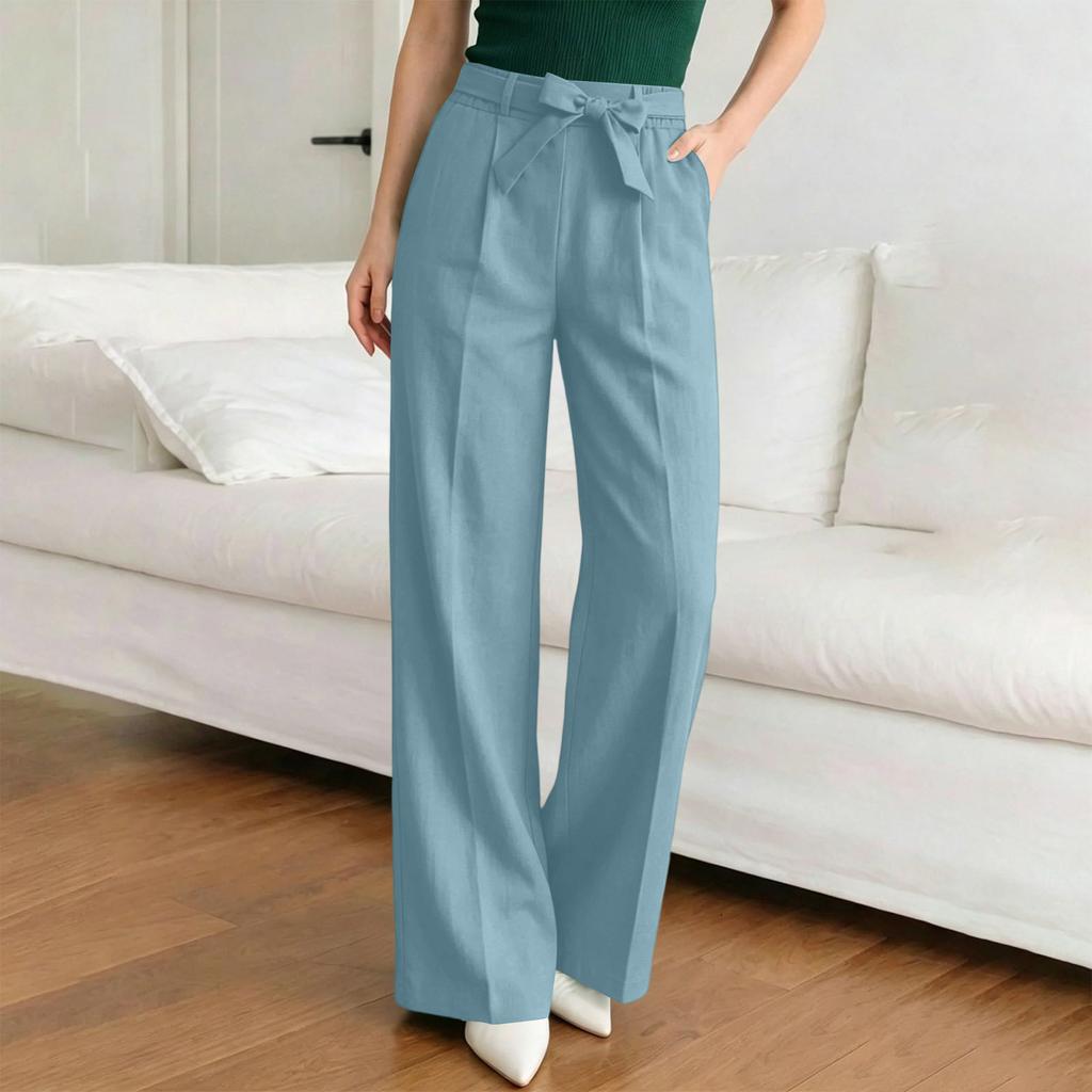 Women's Straight Leg Casual Pants with Slant Pockets and Waist