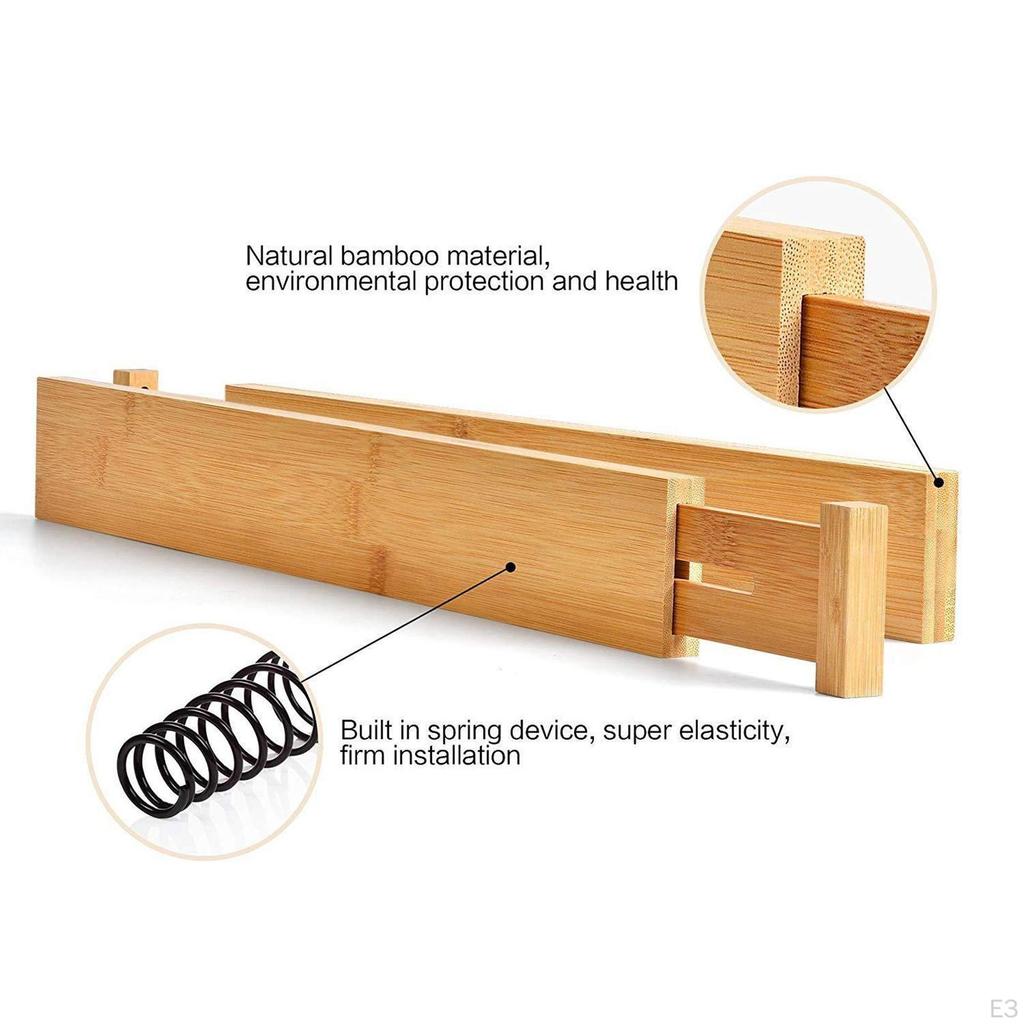 Adjustable Bamboo Drawer Dividers Organizer Large Extendable Storage for Kitchen Utensils,