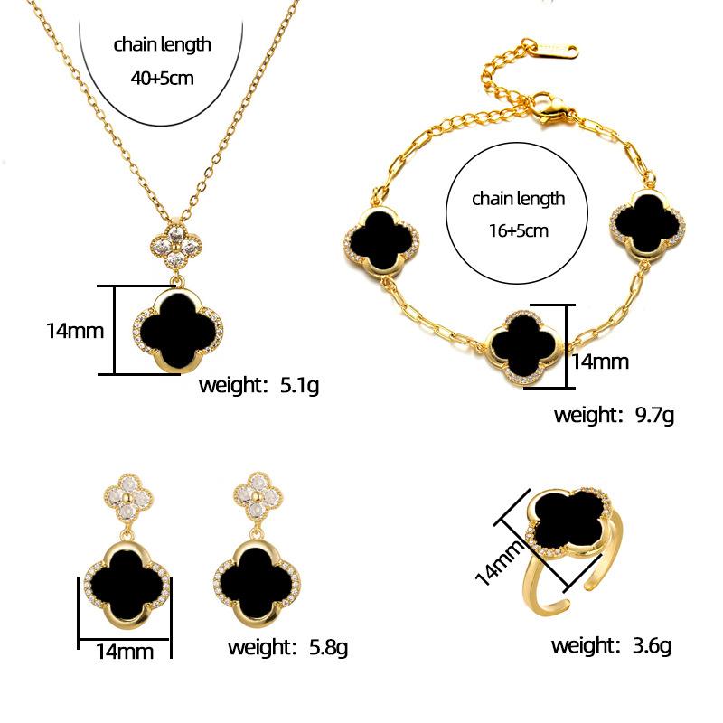Four-leaf Clover Necklace Bracelet Earrings and Ring Set - A Sophisticated and Elegant Women's Jewelry Set