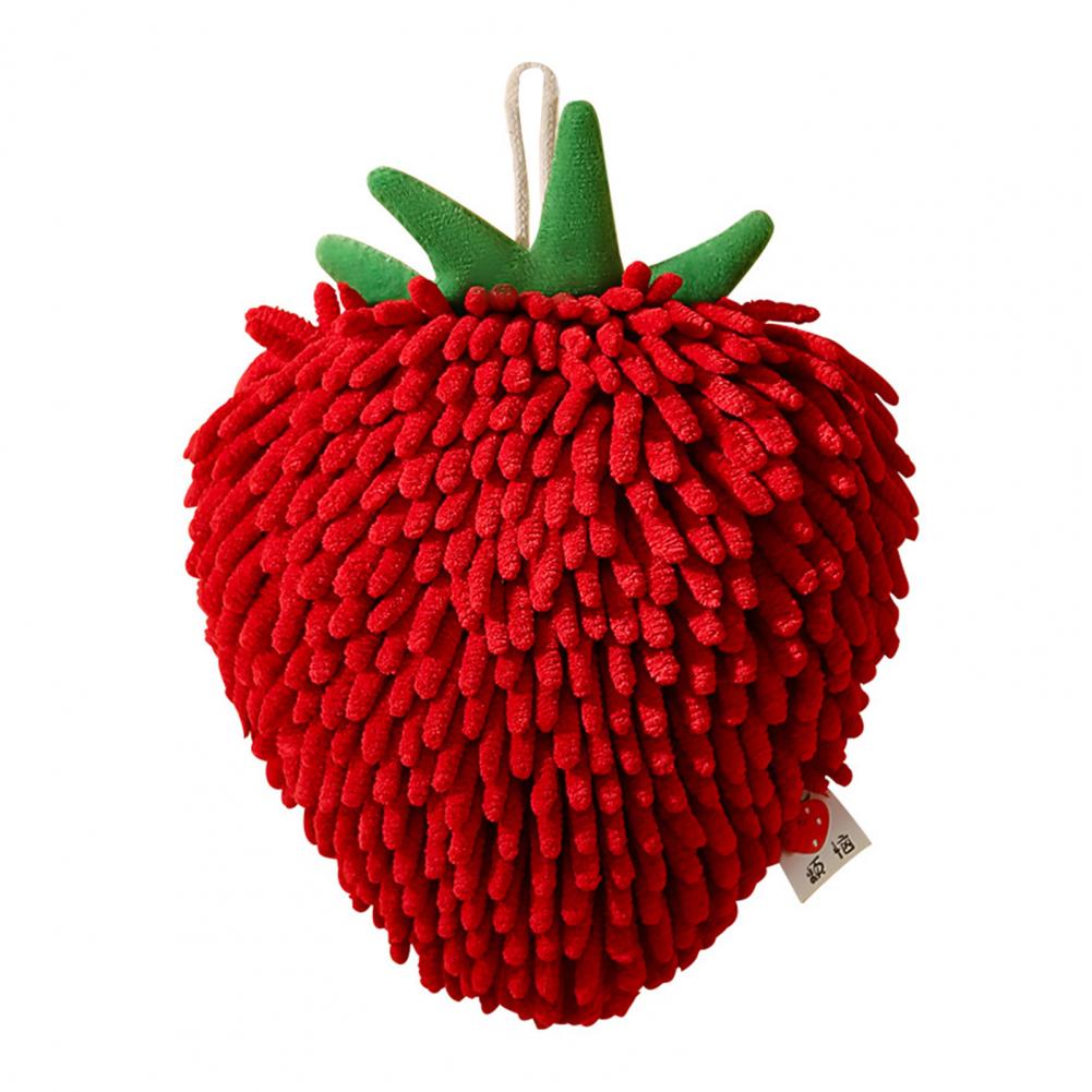 Cute Fruit Hand Towel Fuzzy Strawberry Banana Towel Absorbent Chenille Soft Puff Towel with Hanging Loop for Bathroom Kitchen