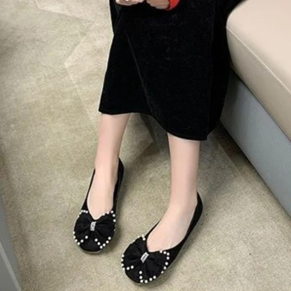 Fashion Slip-on Elegant Party Black Shoes for Women Suede With Heel Spring Cheap Clearance Low Price High Quality Fashion 39 Woman Flats