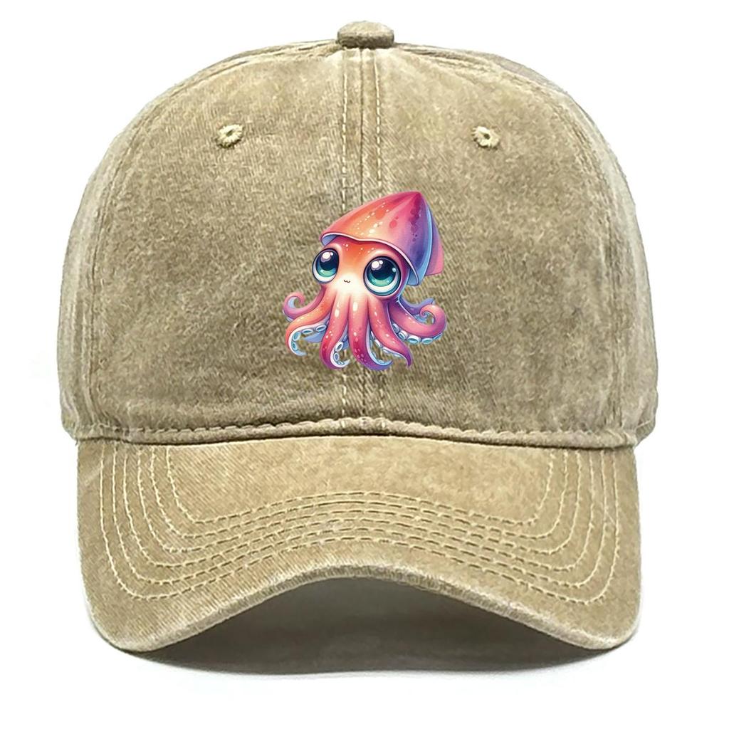 Octopus Print Snapback Sun Hat, Animal Flat Cap Summer Adjustable Strap Headwear Unisex Adjustable Baseball Cap