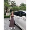 American Temperament Sexy Pure Desire Style Square Neck Dress Women's Summer Design Feeling Waist Thin Knee Long Skirt