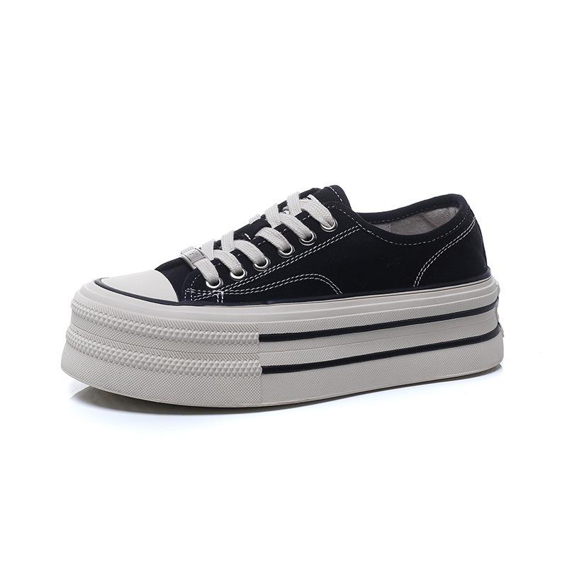 

Small canvas shoes women s spring new versatile round head low-top muffin thick baseplate shoes casual sports shoes 35 чёрный