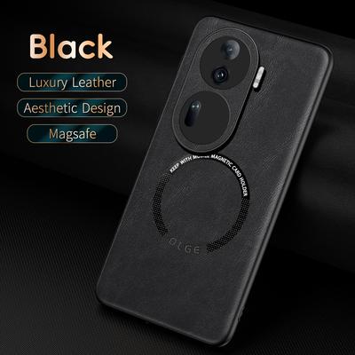 Luxe Lederen Magnetische Magsafe Hoesje voor OPPO Reno 11 Pro 11 Auto Mount Hoesje Siliconen Schokbestendig Volledige Bescherming Cover