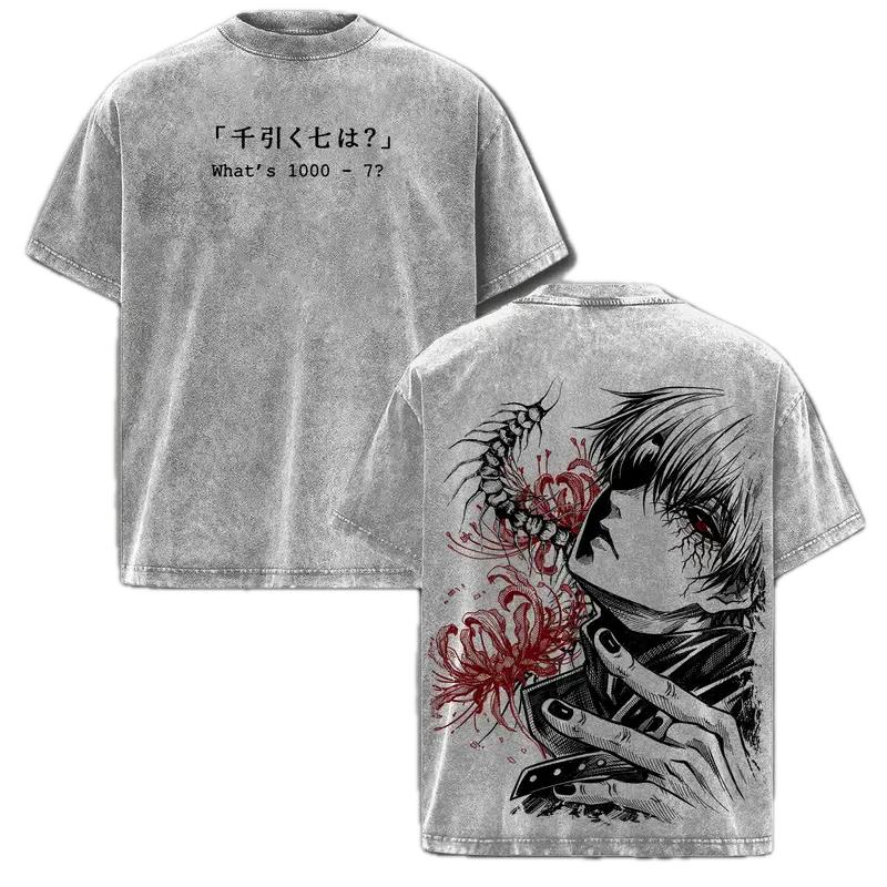Ken Kaneki Tokyo Ghoul T-shirt Anime Vintage Y2k Washed Oversized T Shirt Summer Short Sleeve Cotton Tees Tops Men Clothing