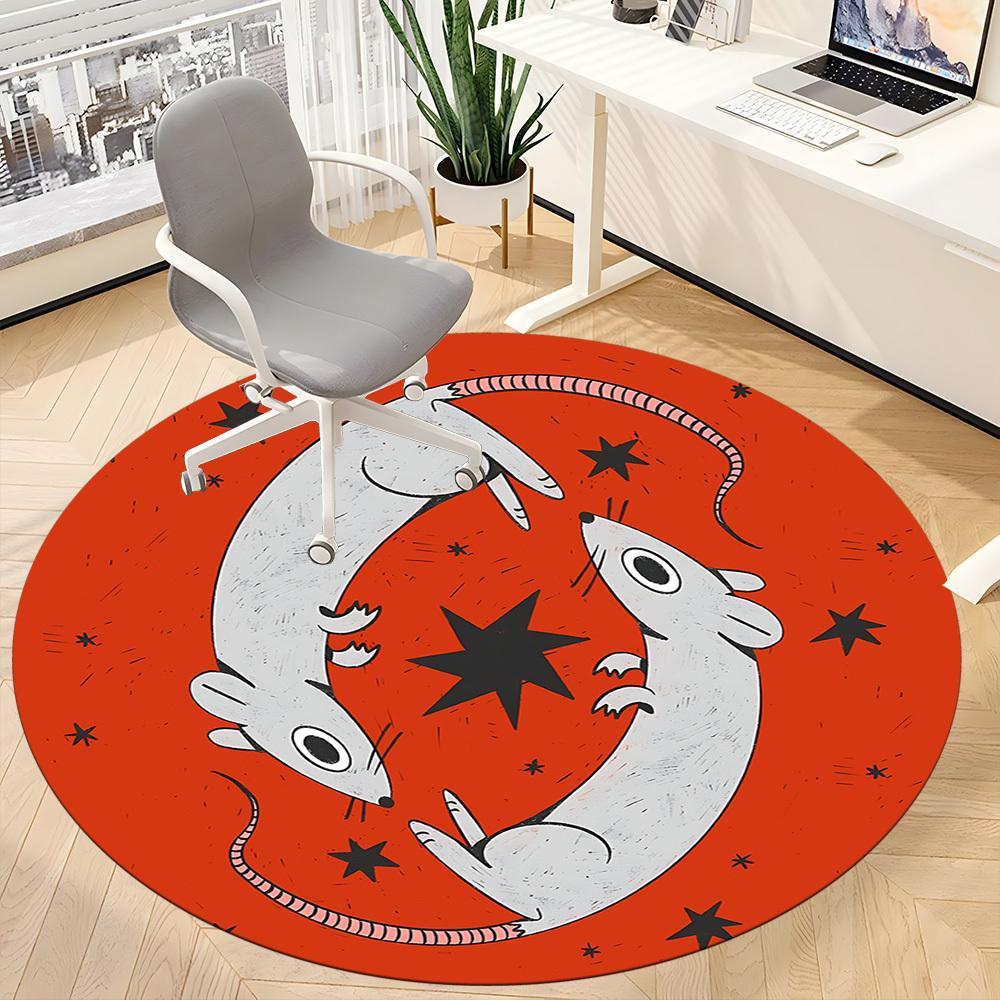 1pc Mouse Zodiac Office Round Area Rug,  Mat Suitable For Office, Under Office Chairs Bedroom Living Room Home Decor, Room Deco